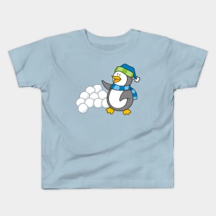 Little Penguin with Snow Balls Waving Kids T-Shirt